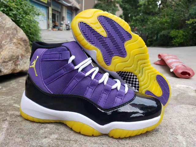 Air Jordan 11 Black Purple Yellow Men's Basketball Shoes-50 - Click Image to Close